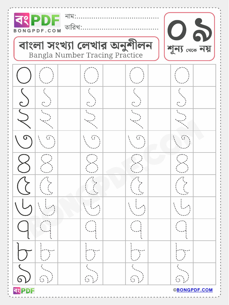 Bengali Numbers 0 9 Tracing Worksheet 2 | PDF