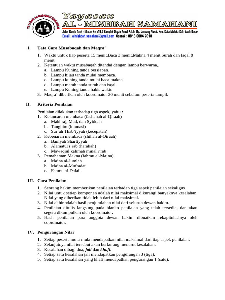 Tata Cara dan Penilaian Musabaqah | PDF