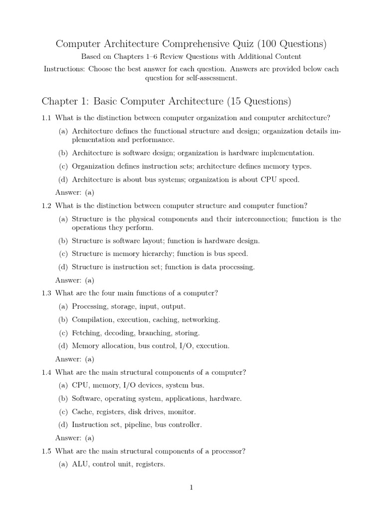 Computer Architecture Quiz: 100 Questions | PDF | Random Access Memory ...