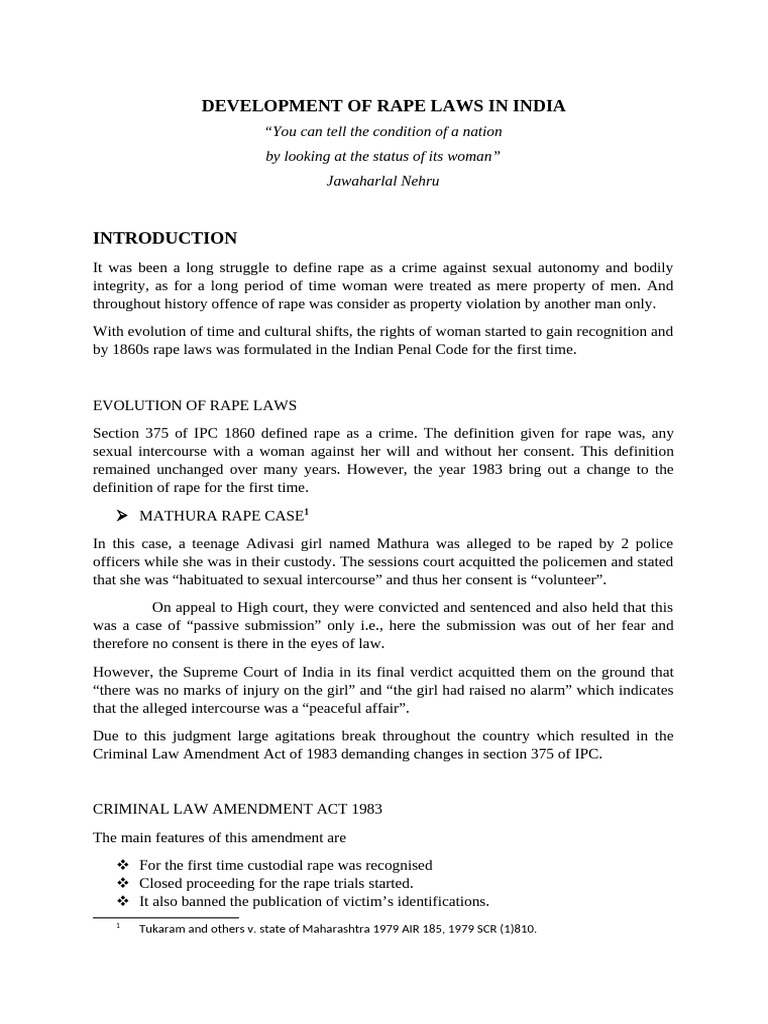 Evolution of Rape Laws in India | PDF | Rape | Sexual Assault