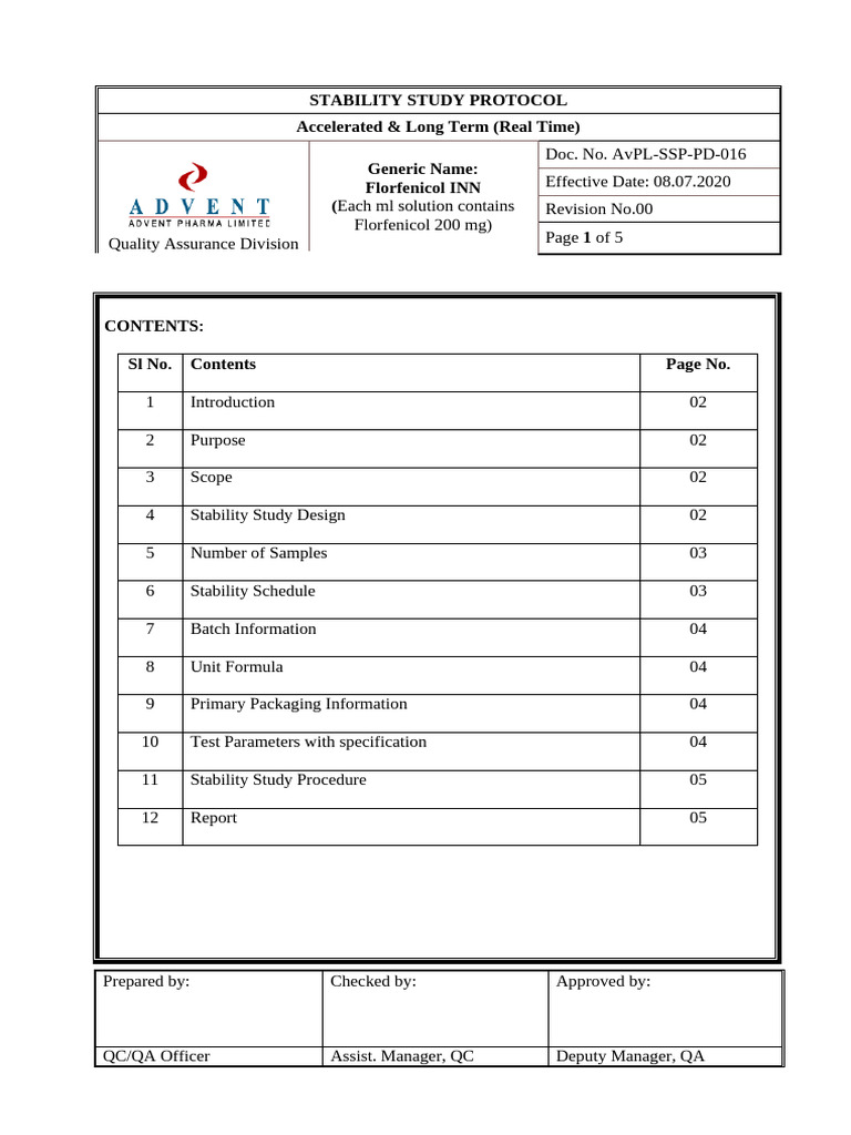 Florfenicol Stability Study Protocol | PDF | Generic Drug | Quality ...