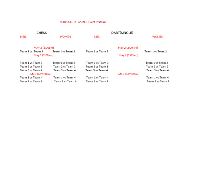 Schedule of Games | PDF