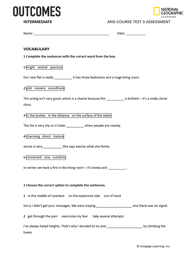 Outcomes3e Intermediate Assessment Test MidCourse03 | PDF | Linguistics