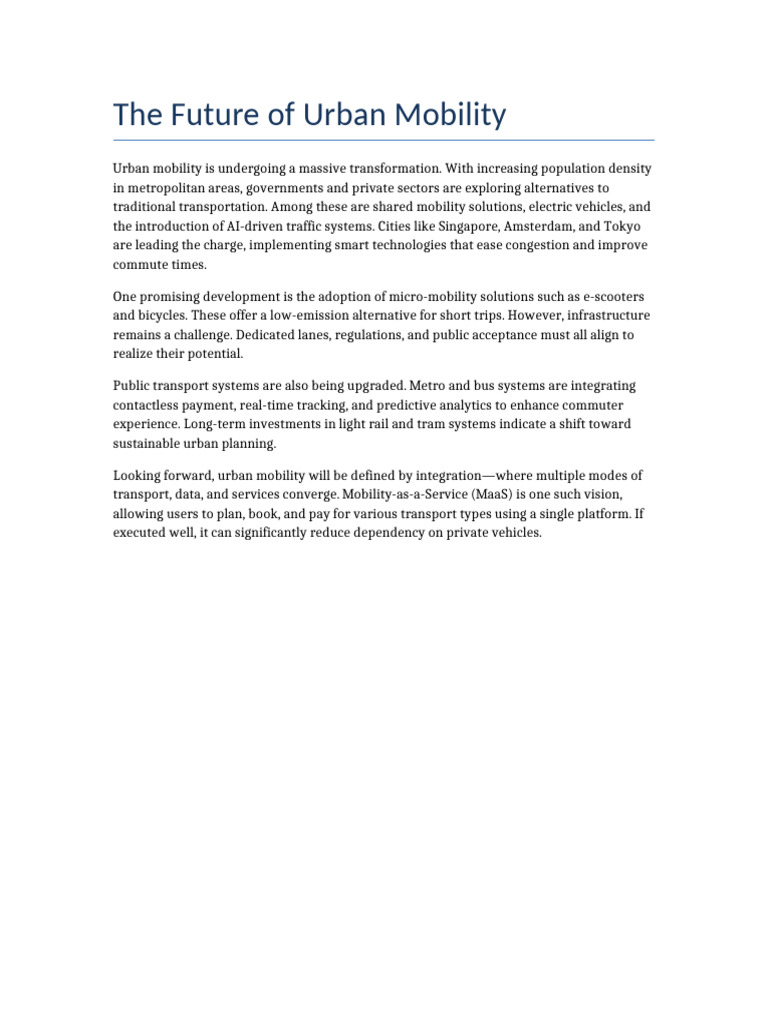 Urban Mobility Transformation Insights | PDF