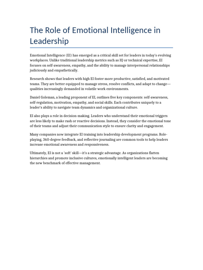 Emotional Intelligence in Leadership | PDF