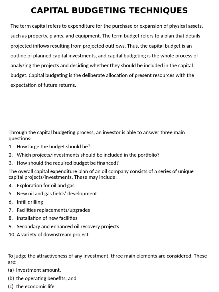 Capital Budgeting Techniques - 094539 | PDF | Net Present Value ...