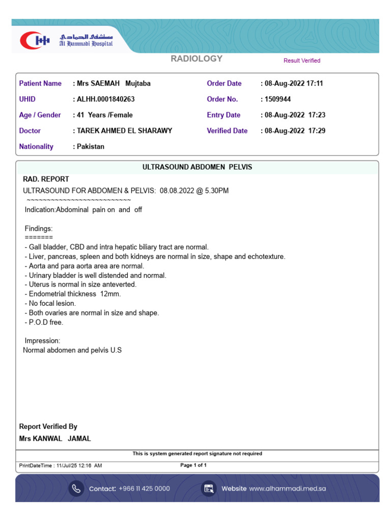 Radiology: Patient Name Uhid Order No. Order Date | PDF