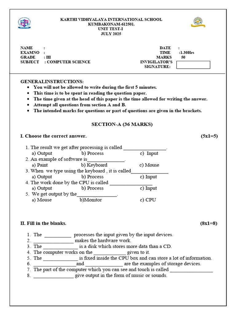 Grade-3 Comscience Unit 1 | PDF | Input/Output | Computer Hardware