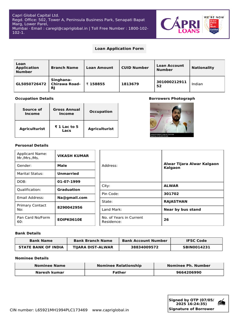 Capri Gold Loan Application Form | PDF | Fineness