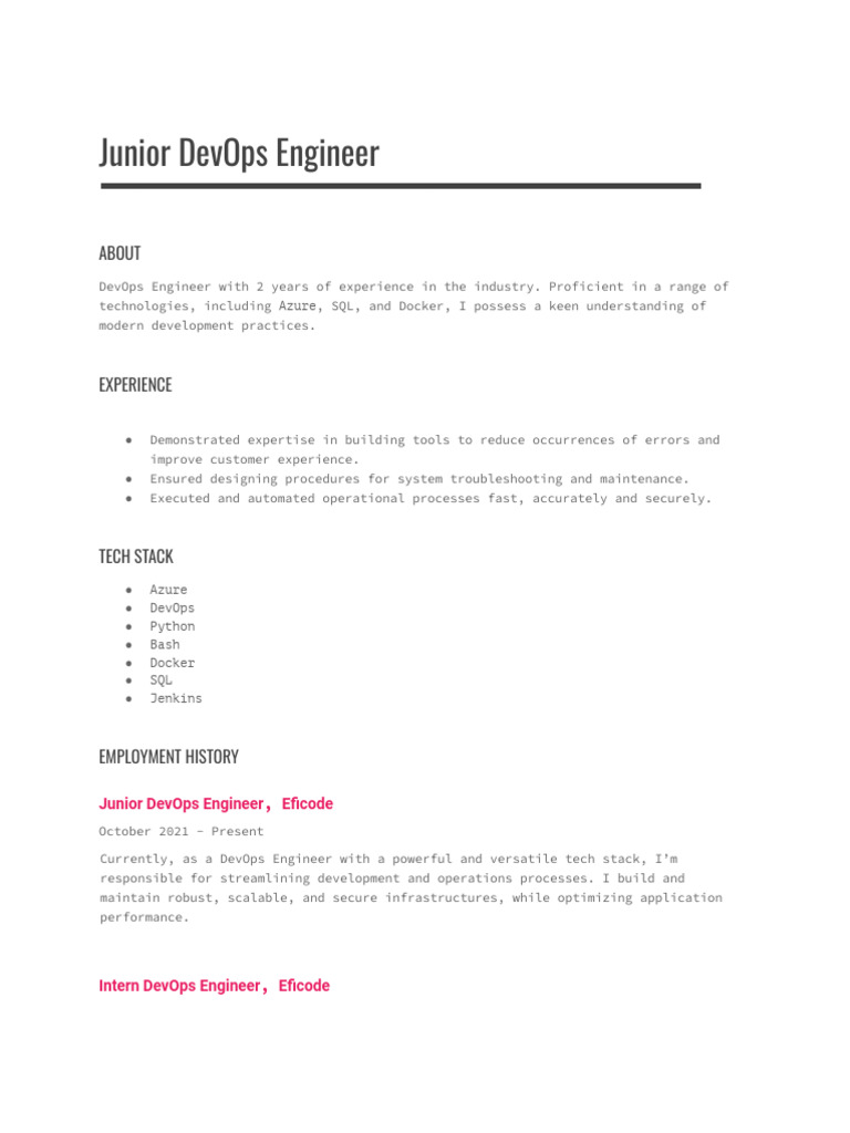 Junior DevOps Engineer Profile | PDF