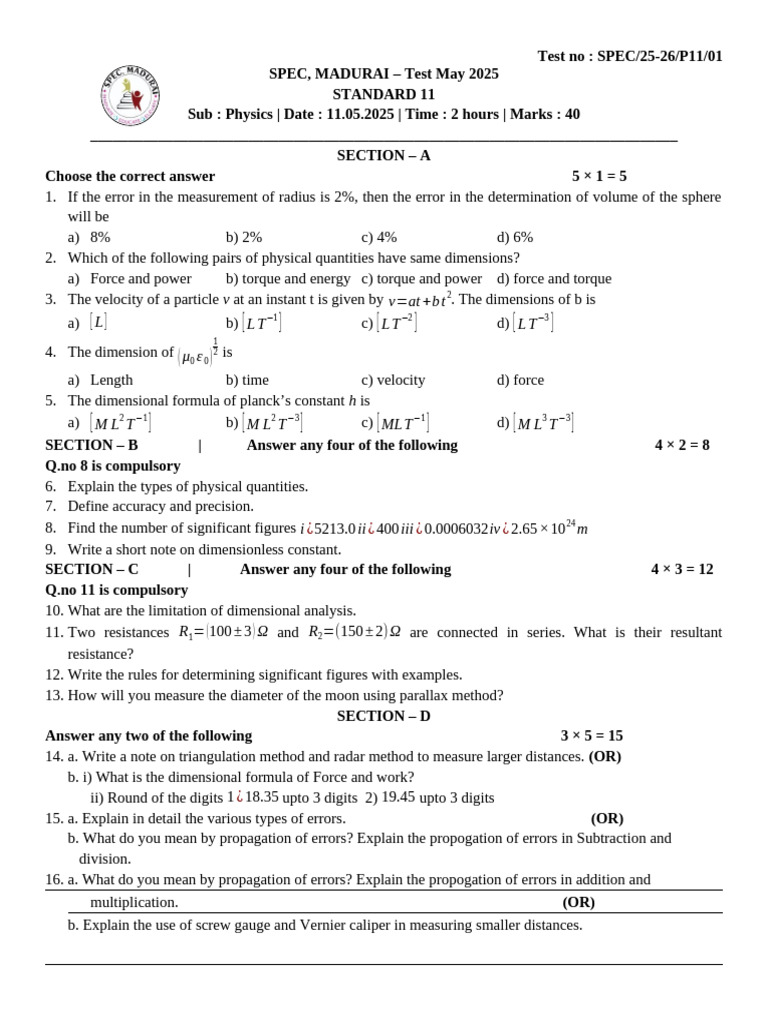 Phy - Chap 1 | PDF | Physics | Physical Quantities