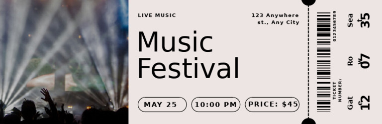 Beige Black Minimalist Event Music Festival Concert Ticket | PDF