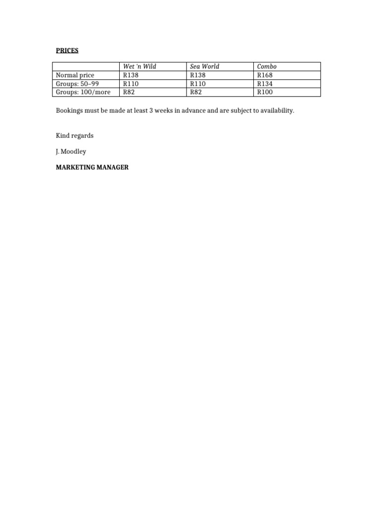 Group Ticket Prices for Attractions | PDF