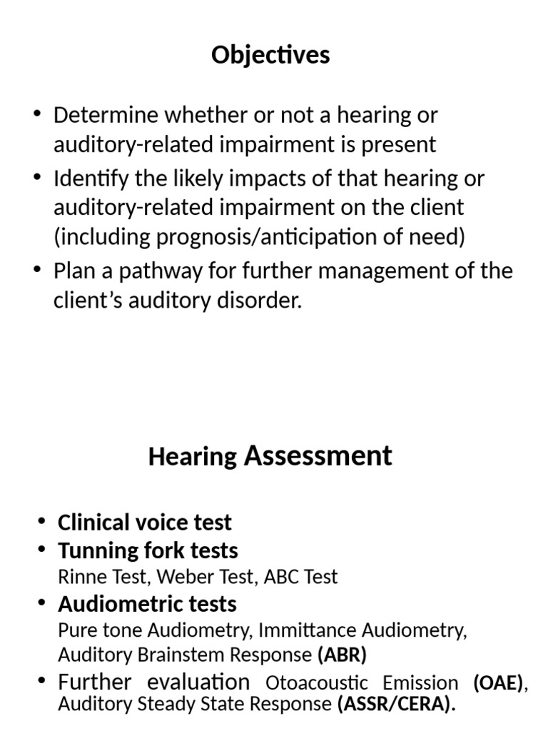 Comprehensive Hearing Assessment Guide | PDF | Hearing | Hearing Loss