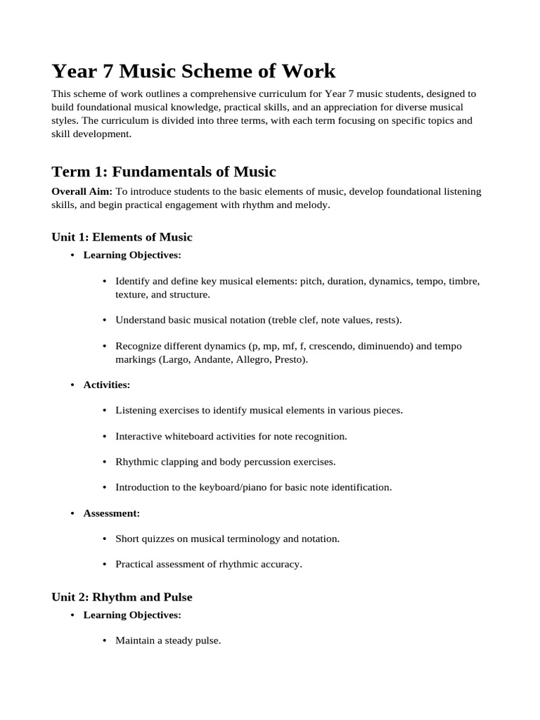 Year 7 Music Curriculum Overview | PDF | Tempo | Rhythm