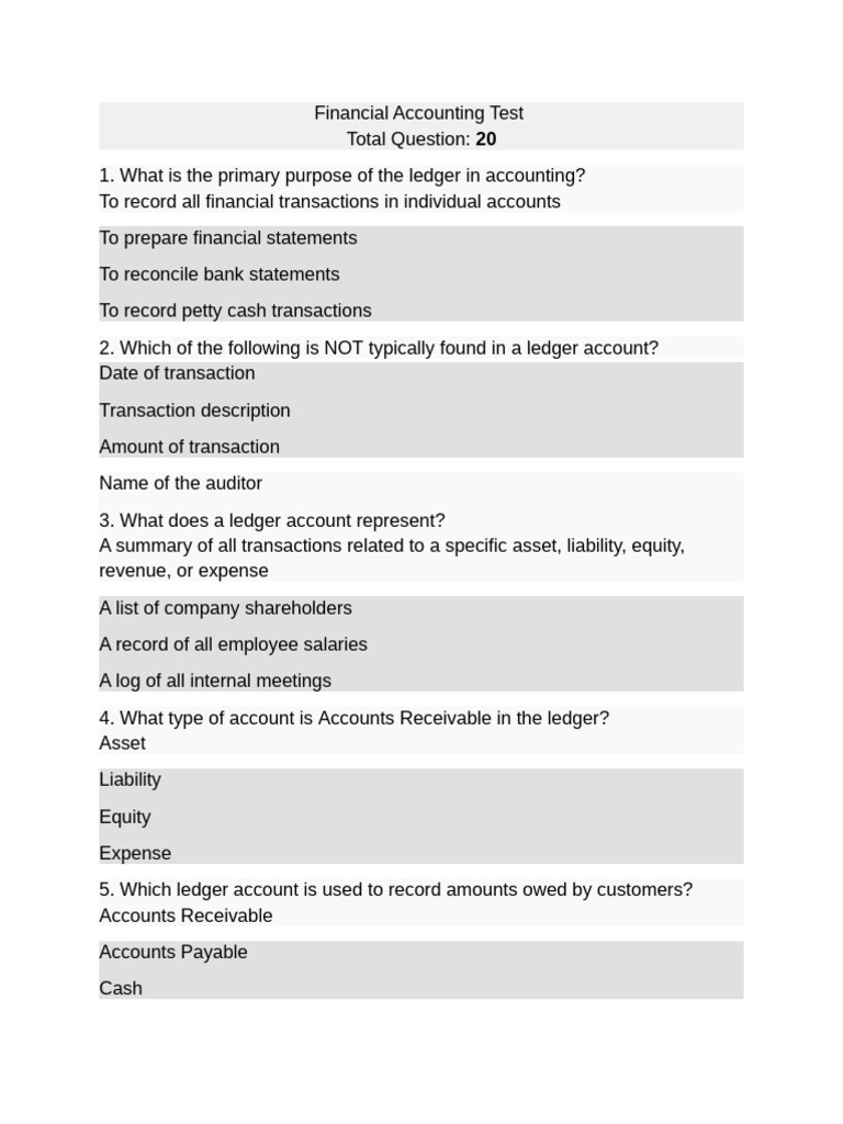 Financial Accounting Test Questions | PDF | Debits And Credits ...