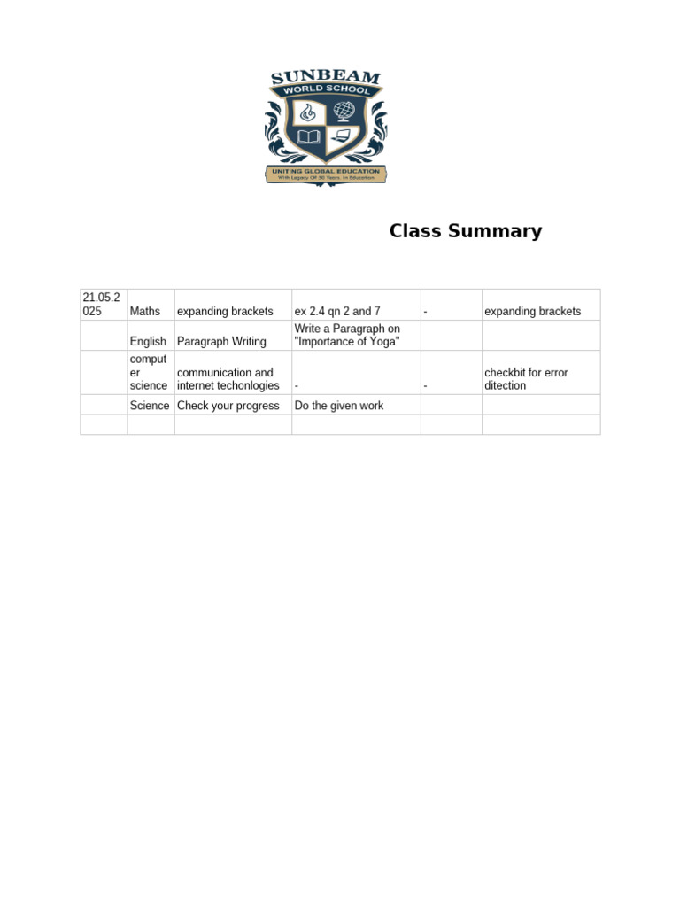 Maths and English Class Summary | PDF
