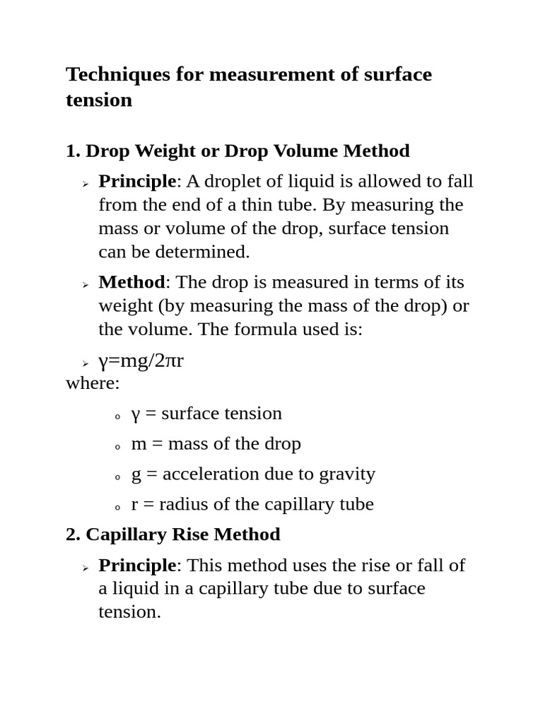 Surface Tension Measurement Techniques | PDF | Drop (Liquid) | Surface ...