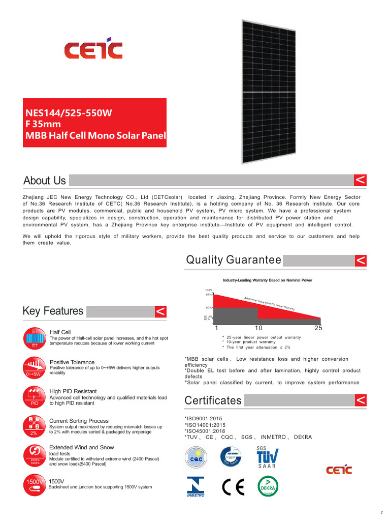 MBB Half Cell Mono Solar Panel Specs | PDF | Solar Power
