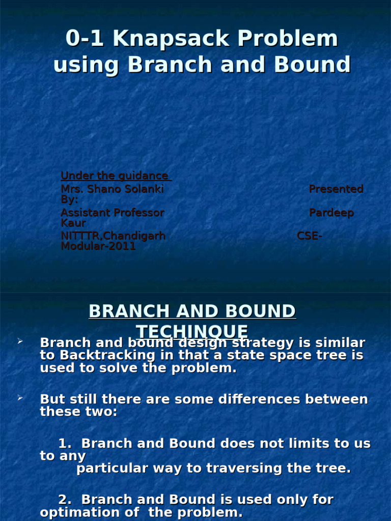 Branch and Bound for 0/1 Knapsack | PDF | Mathematical Optimization ...