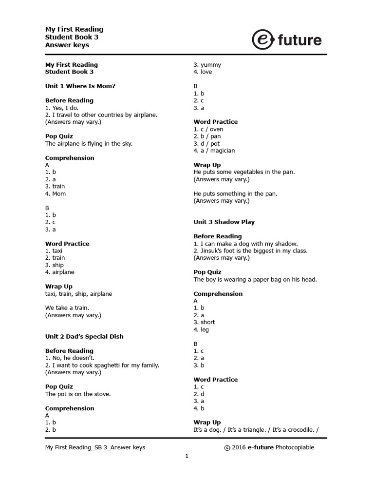 My First Reading Book 3 Answers | PDF | Taste