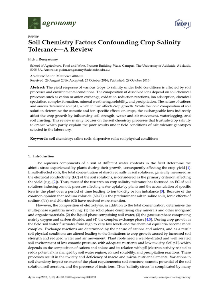Soil Chemistry and Crop Salinity Tolerance | PDF | Soil | Ion