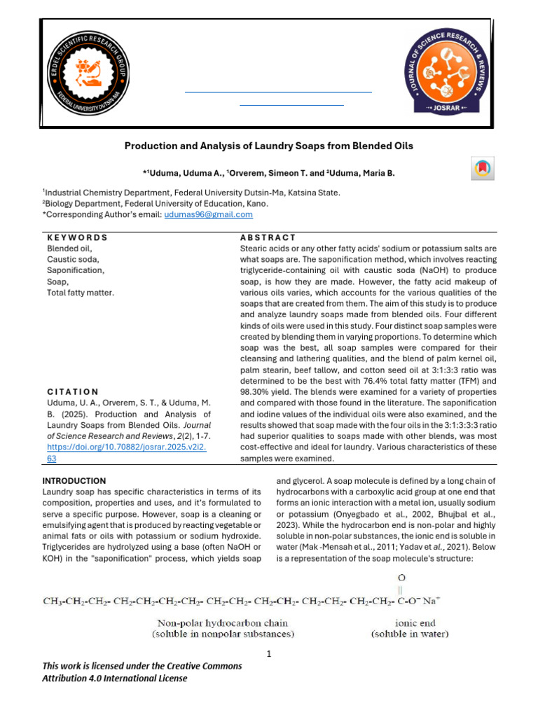 Production and Analysis of Laundry Soaps From Blen | PDF | Soap ...