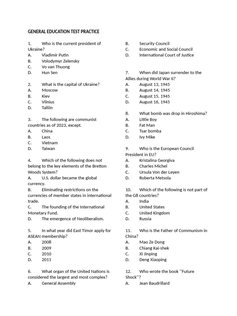 General Education Test Practice Questions | PDF | Communication ...