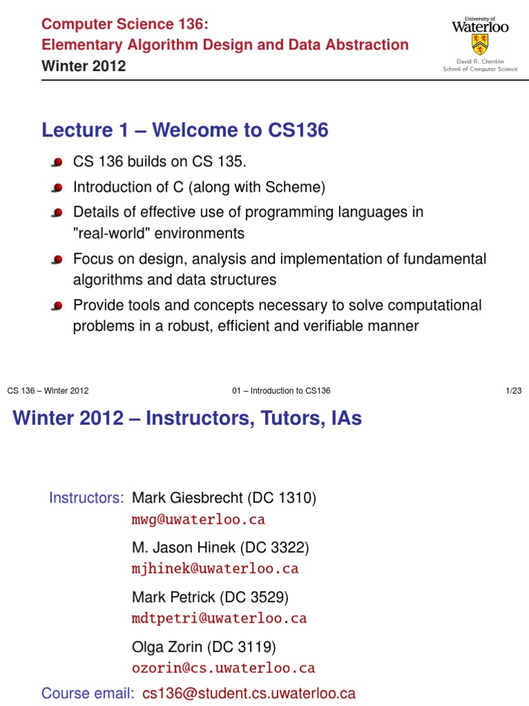 CS136 Winter 2012: Algorithm Design Intro | PDF | Scheme (Programming ...