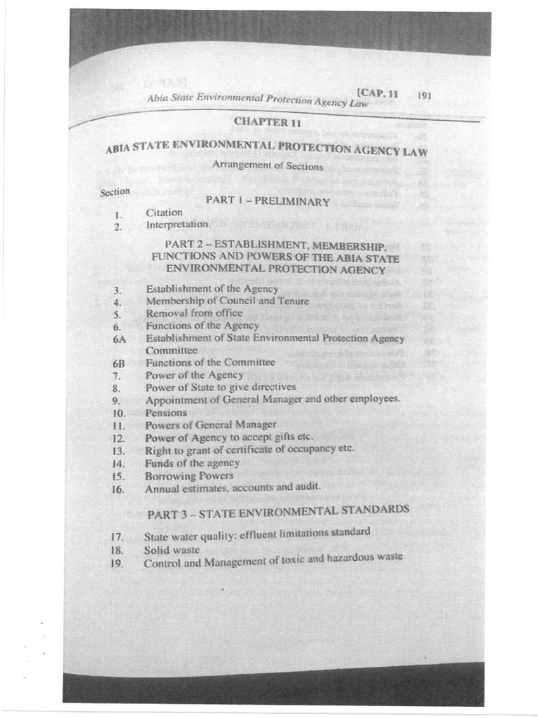 Abia State Environmental Protection Agency Law | PDF