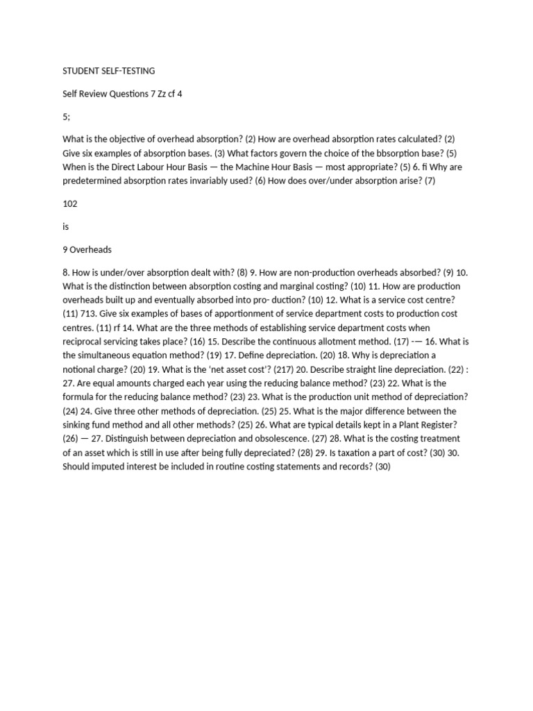 Student Self Test Question | PDF