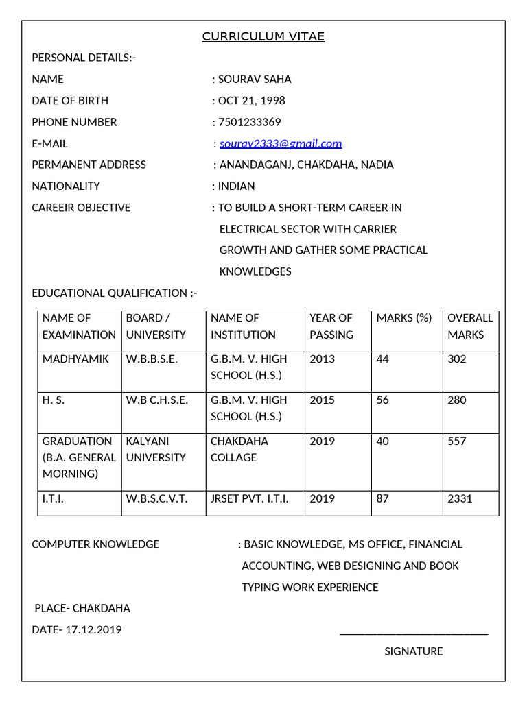 Electrical Sector CV of Sourav Saha | PDF