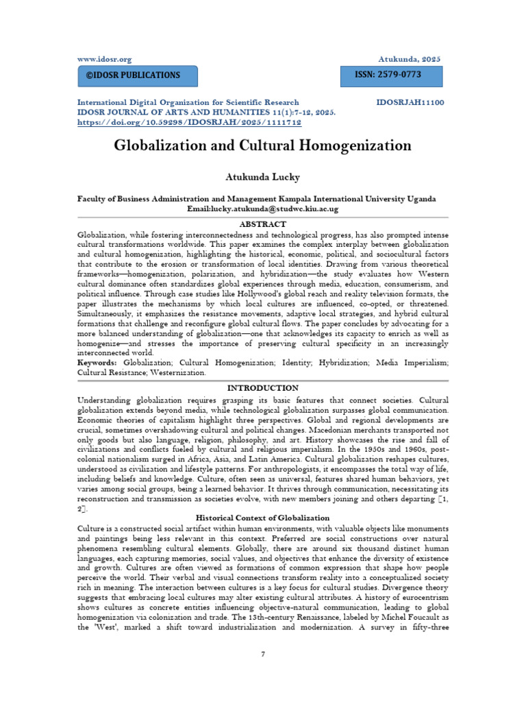 Globalization and Cultural Homogenization | PDF | Globalization ...