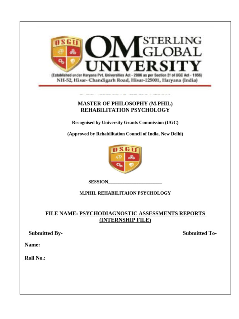 M.Phil Rehabilitation Psychology Reports | PDF