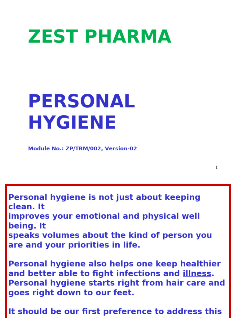 ZP - trm.002, Ver.01 (Personal Hygiene) | PDF | Hygiene | Health Care