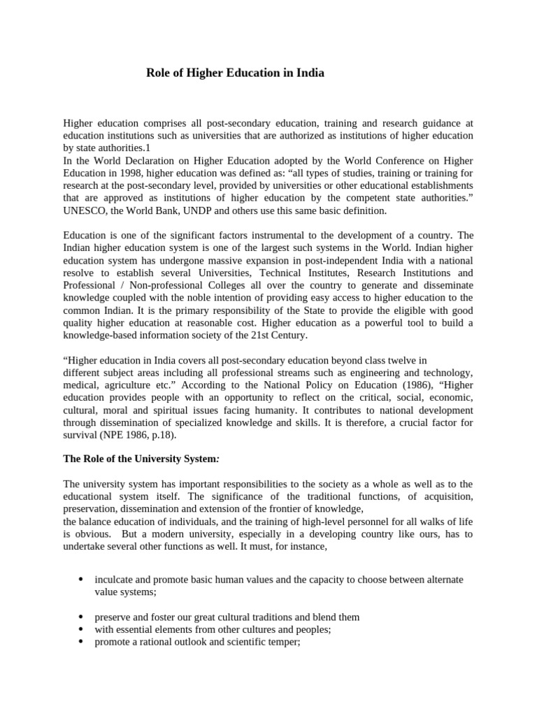 Role of Higher Education in India | PDF | Economics | Knowledge
