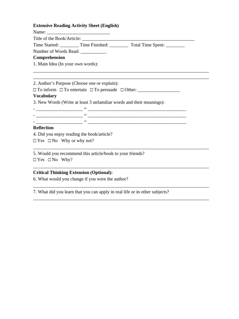 Extensive Reading Activity Sheet | PDF | Chess Theory | Chess
