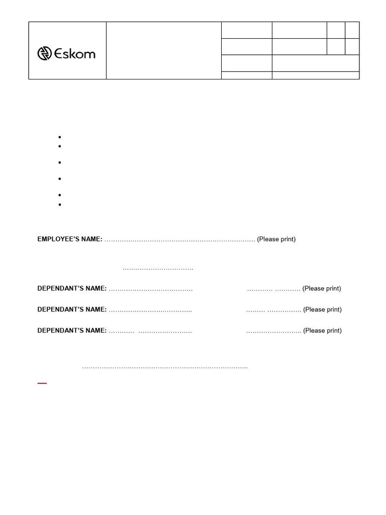 Eskom Employee Concession Form | PDF