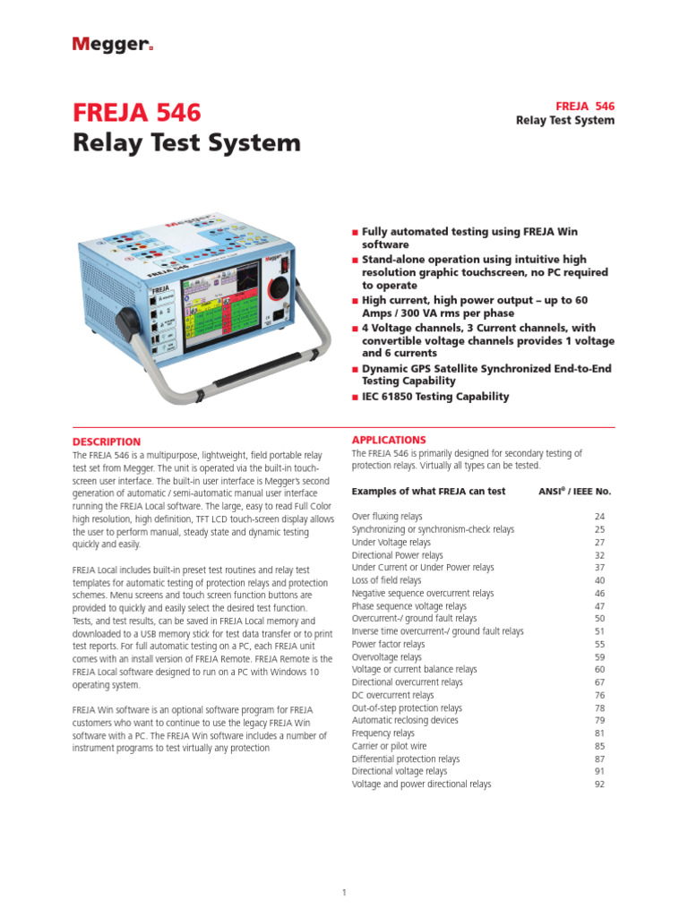 FREJA 546 Relay Test System Overview | PDF | Relay | Electrical Impedance