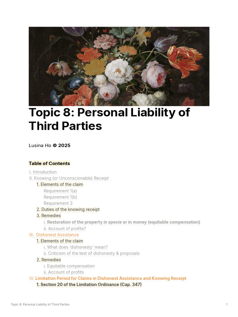 HKU Equity 2425 Topic 8 | PDF | English Trust Law | Fiduciary