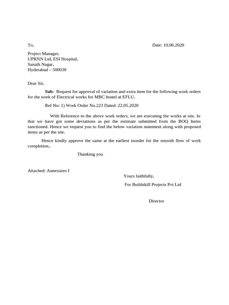 Approval Request for Electrical Work Variations | PDF