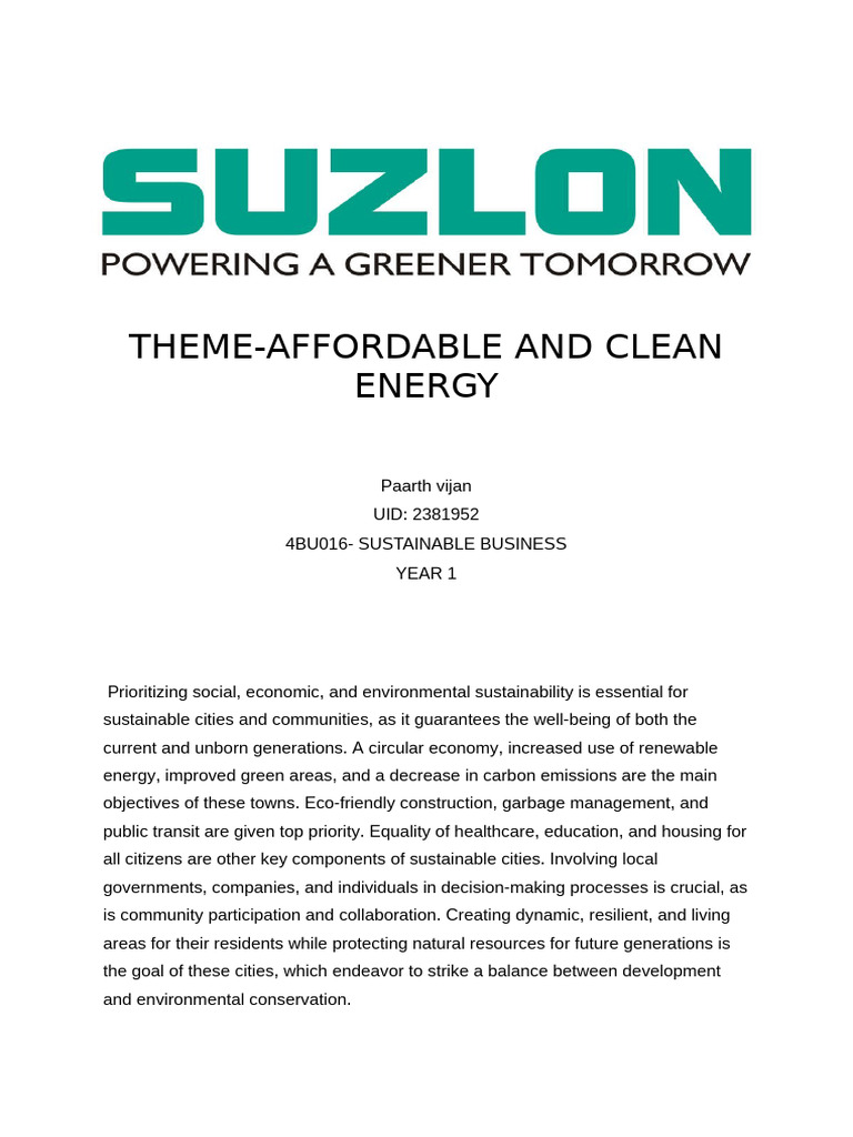 Affordable Clean Energy for Sustainability | PDF | Sustainable Energy ...