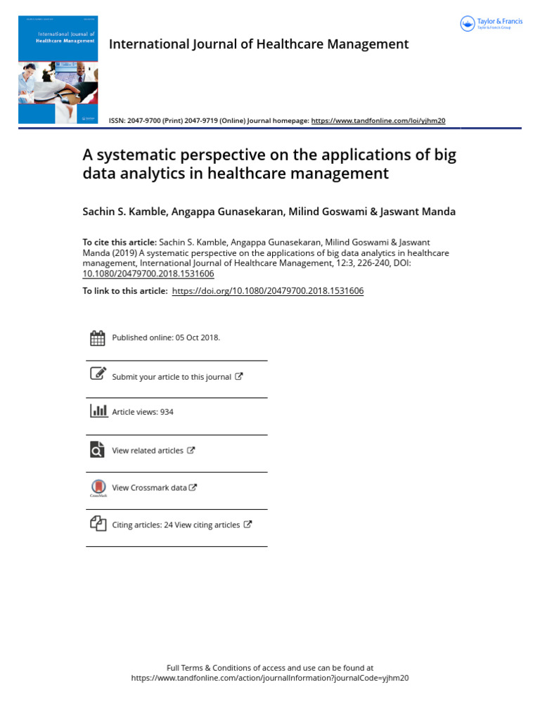 Big Data Analytics in Healthcare Management | PDF | Big Data | Analytics