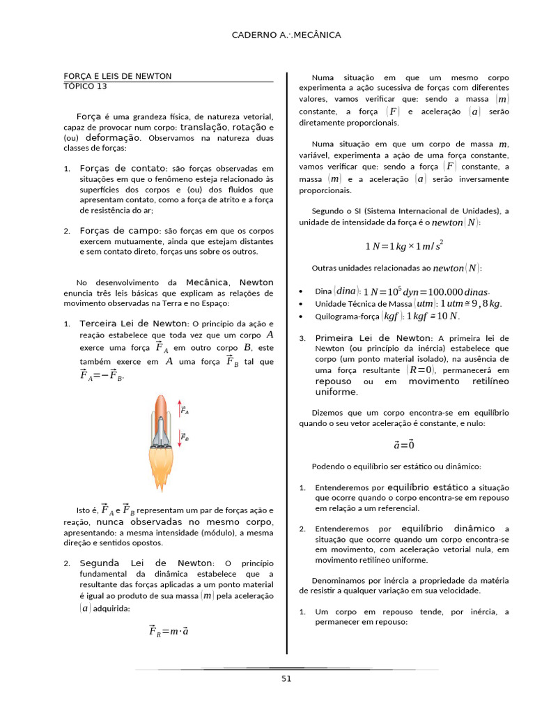 Forças e Leis de Newton na Mecânica | PDF | Força | Leis do Movimento ...