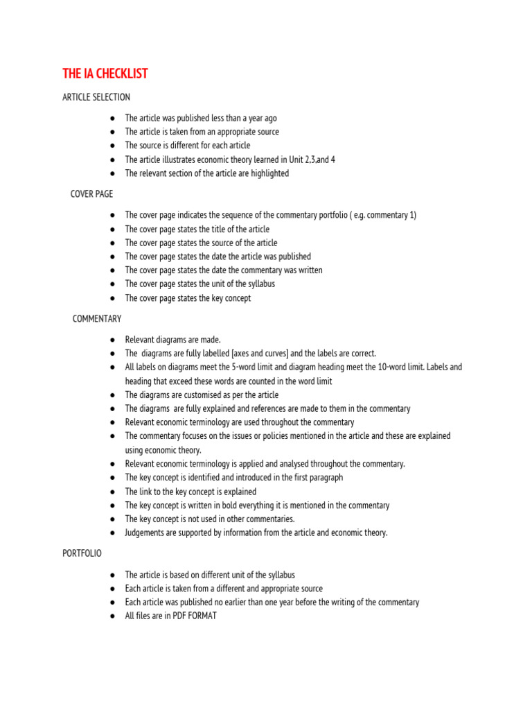 IA Checklist for Commentary Portfolio | PDF