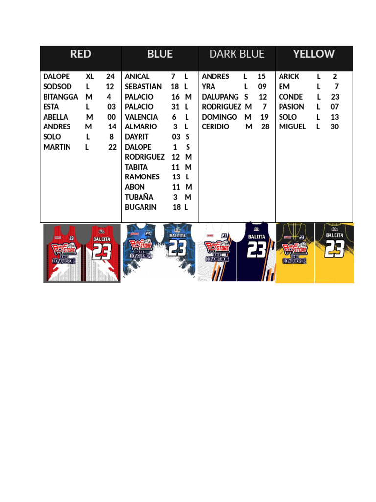 Boys Jersey Color | PDF