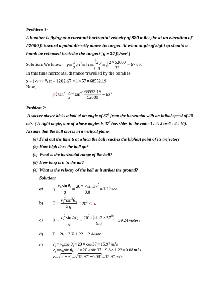 Projectile Motion Problems and Solutions | PDF | Applied And ...