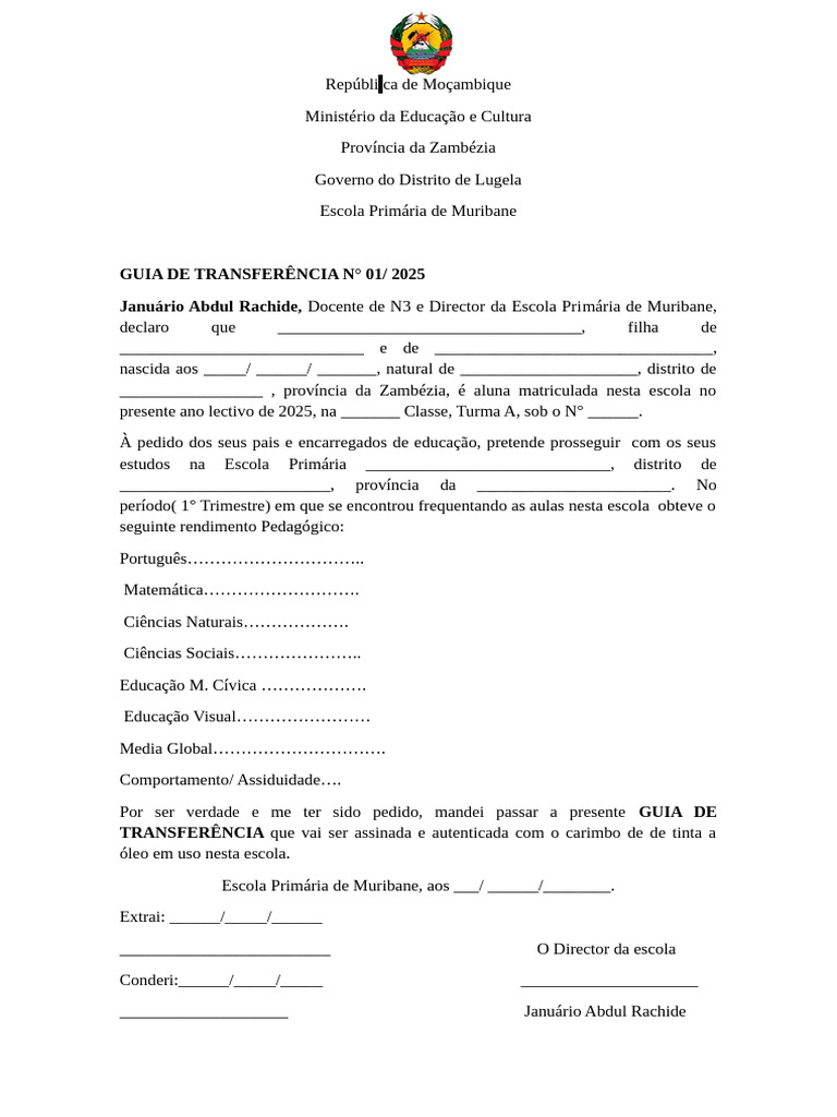 Guia de Transferência Escolar 2025 | PDF