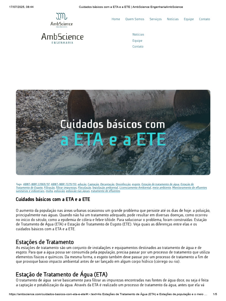 Cuidados com ETA e ETE | PDF | Águas residuais | Desperdício