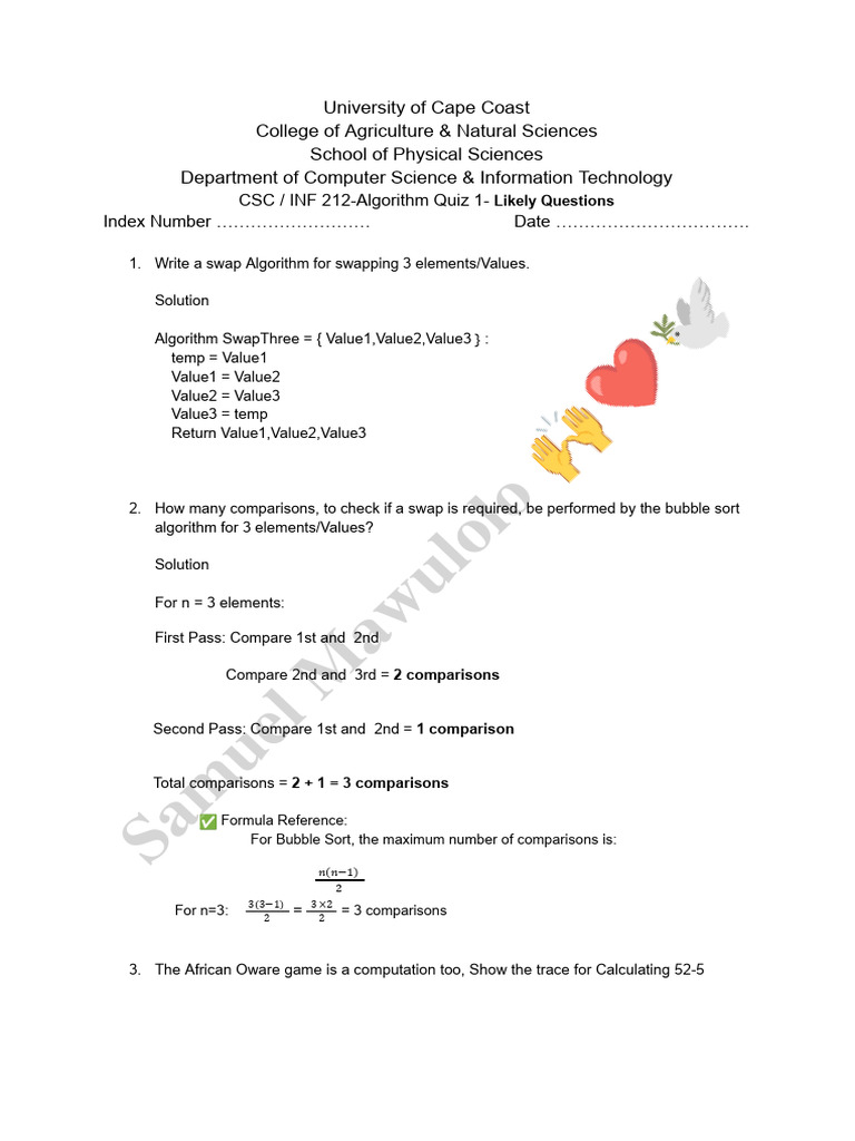 CSC - INF 212-Algorithm Quiz 1 | PDF | Mathematics | Applied Mathematics